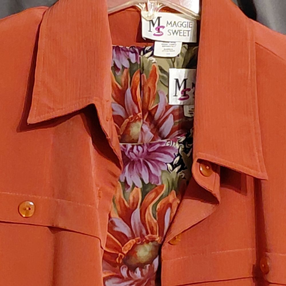 3 Piece Casual Pantsuit Rust/Floral Top Shirt And Pants XL Medium Petite - Picture 2 of 7